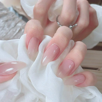 24pcs/Box Long Coffin False Nails Art Rose with Glue Wearable Nude Pink White Color Jelly Nails Tips Full Cover Press on Nails