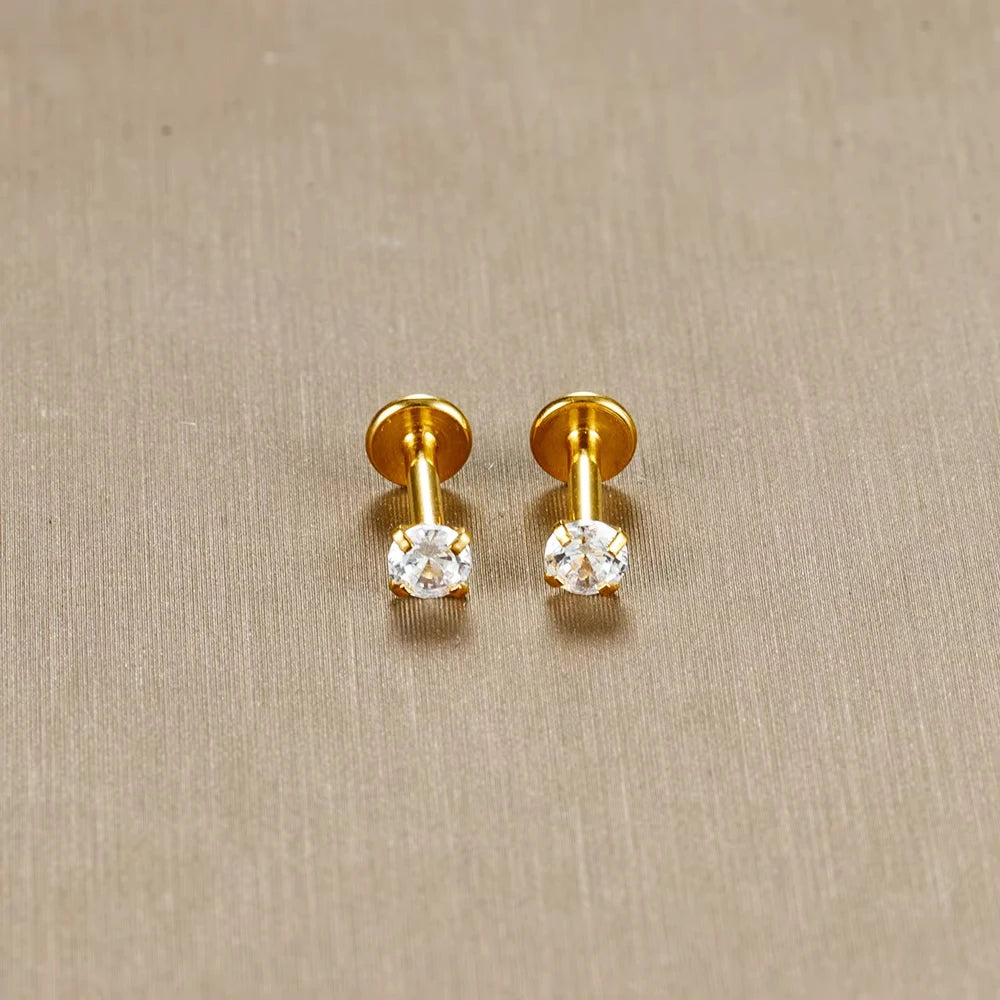 2PC Labret Tragus Stud Earrings 16G Surgical Stainless Steel CZ Crystal Monroe Helix Cartialge Conch Medusa Lip Body Piercing