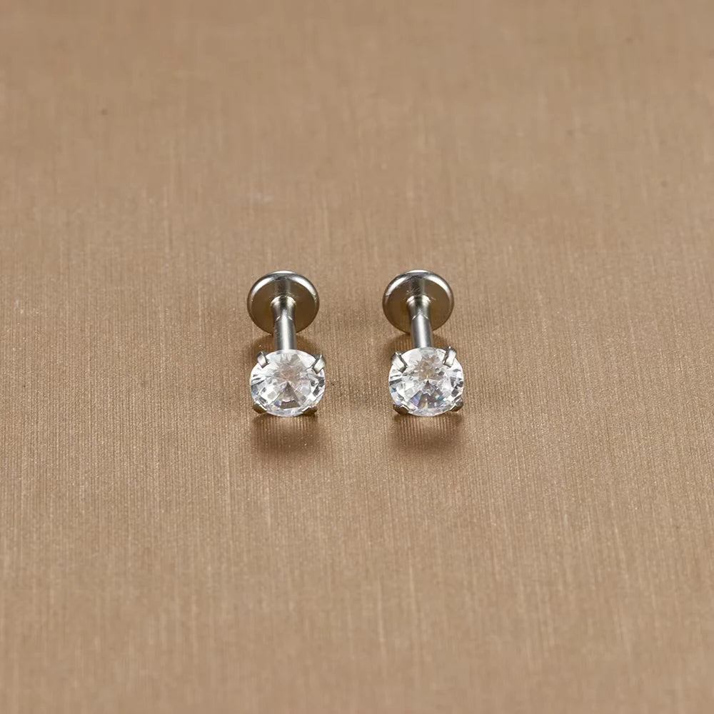 2PC Labret Tragus Stud Earrings 16G Surgical Stainless Steel CZ Crystal Monroe Helix Cartialge Conch Medusa Lip Body Piercing