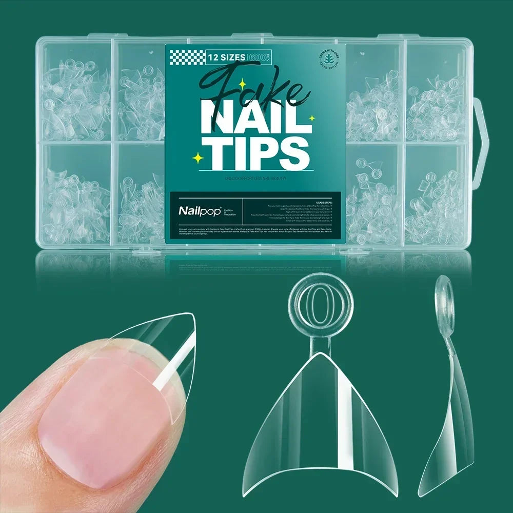 Nailpop 600PCS Soft Gel X Nail Tips Full Cover Coffin Stiletto Fake Nails Extra Short Almond Square Soak Off Gel False Nail Tips