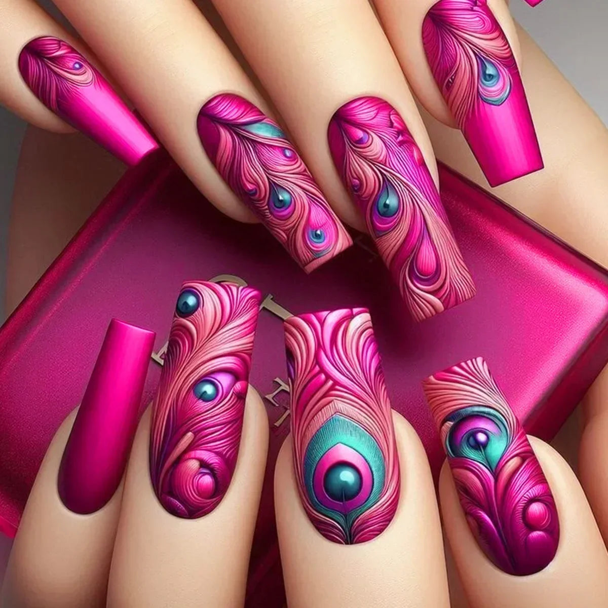 24Pcs Ladder-shaped Ballet False Nails with Glue Stripe Floral Nail Art Ombre French Press on Acrylic Nail Tips for Spice Girls