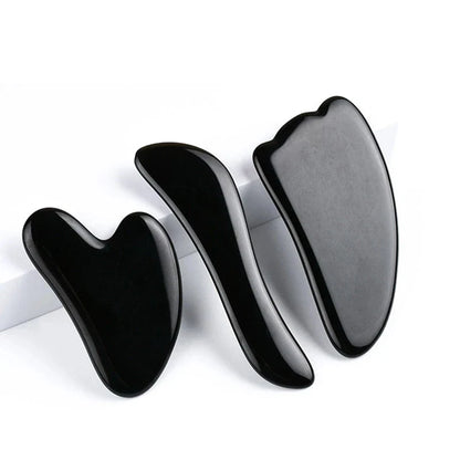 3pcs Black Obsidian Gua Sha Roller Set Facial Lift Massager Jade Stone Skin Scraper Body Anti-cellulite Relax Acupuncture Tools