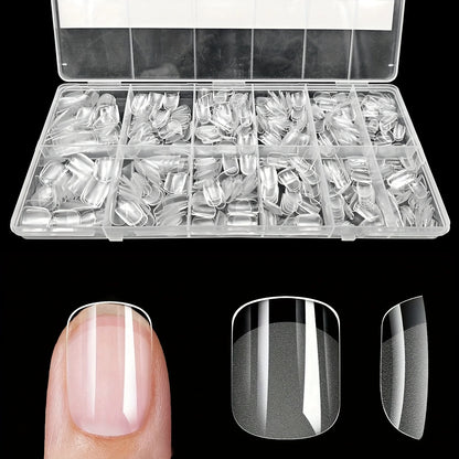 600Pcs False Nail Tips Semi-Matte Finish Almond French Coffin Stiletto Oval Square Shapes with Front Edge Thickened Fingertips