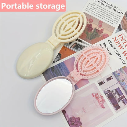 Foldable Travel Hair Brushes with Mirror Portable Folding Pocket Hair Brush Mini Hair Comb Compact Size Hair Massage Comb