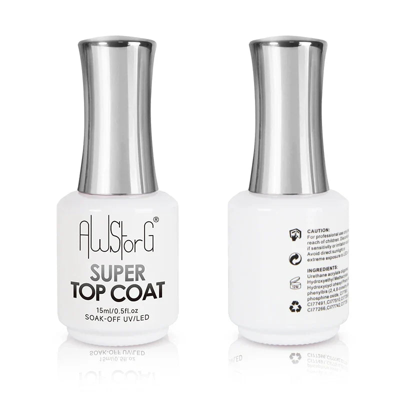 AWStorG15ml 2 IN 1 Crystal Top Coat Transparent Soak Off UV LED Nails Art Manicure Gel Nail Polish Varnishes Primer Function Gel