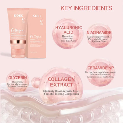 Korean Collagen Overnight Facial Mask Set - Deeply Hydrating Peel off Night Wrapping Cream for Night Care
