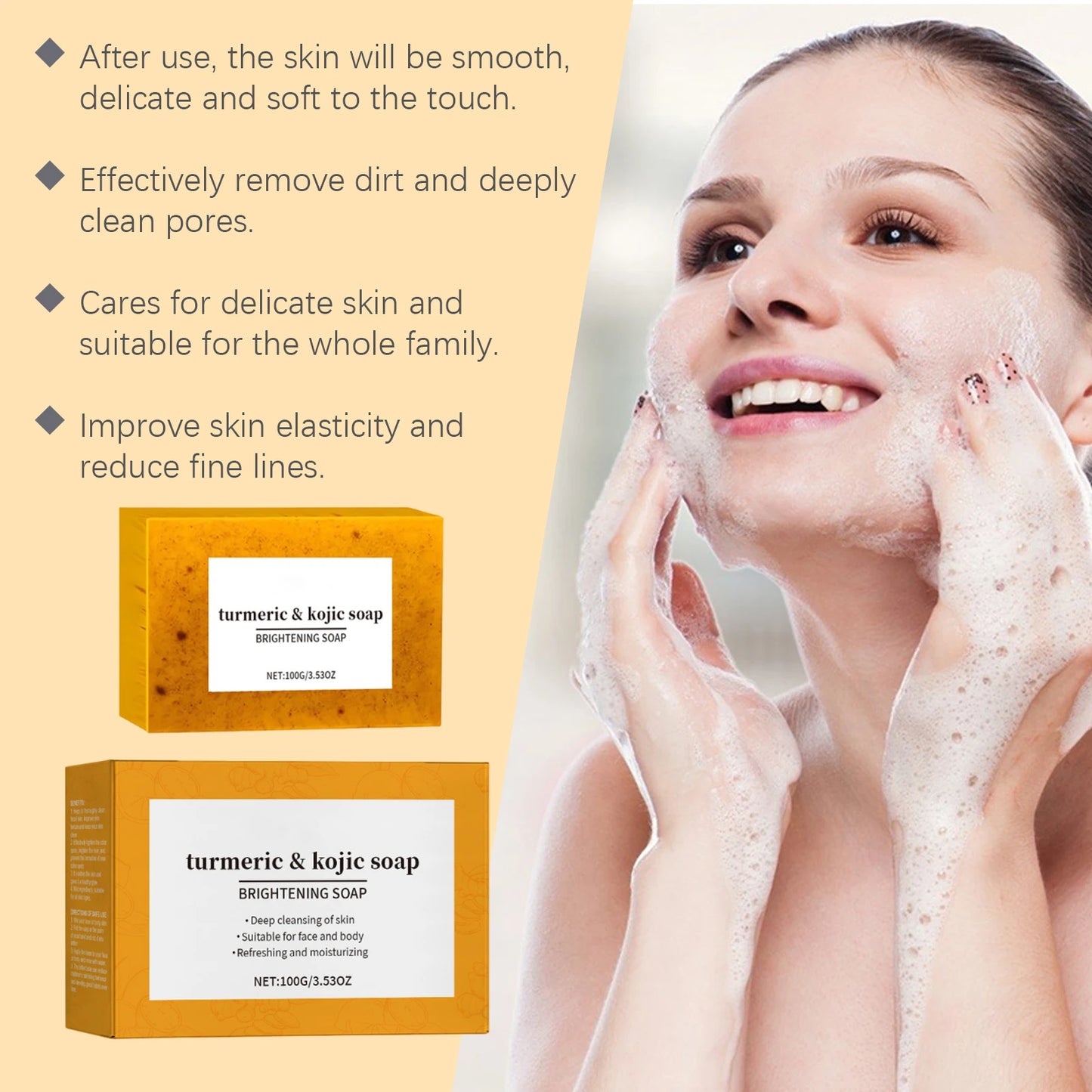 Turmeric Kojic Acid Glow Soap Dark Spot Acne Removal Even Skin Tone Smooth Skin Deep Cleansing Oil Control Face Skin Care