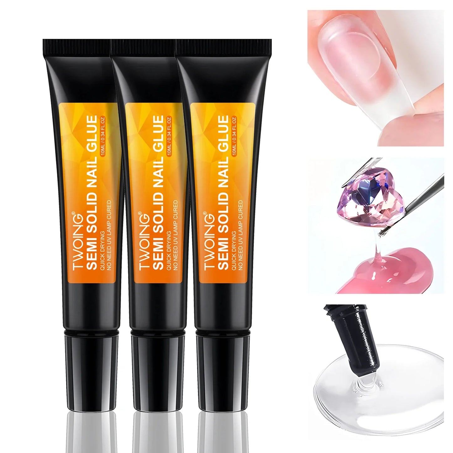 Quick-Dry Nail Glue，Semi solid Super Strong Adhesive For Press-On Nails，Rhinestones，Acrylic Nails，Fake Nail，No need UV/LED Cured