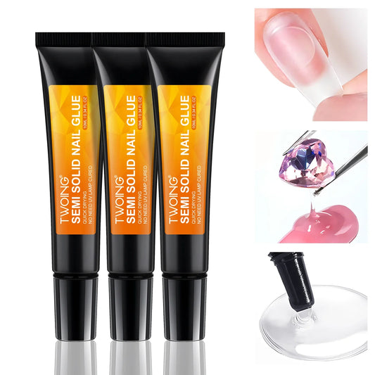 Quick-Dry Nail Glue，Semi solid Super Strong Adhesive For Press-On Nails，Rhinestones，Acrylic Nails，Fake Nail，No need UV/LED Cured