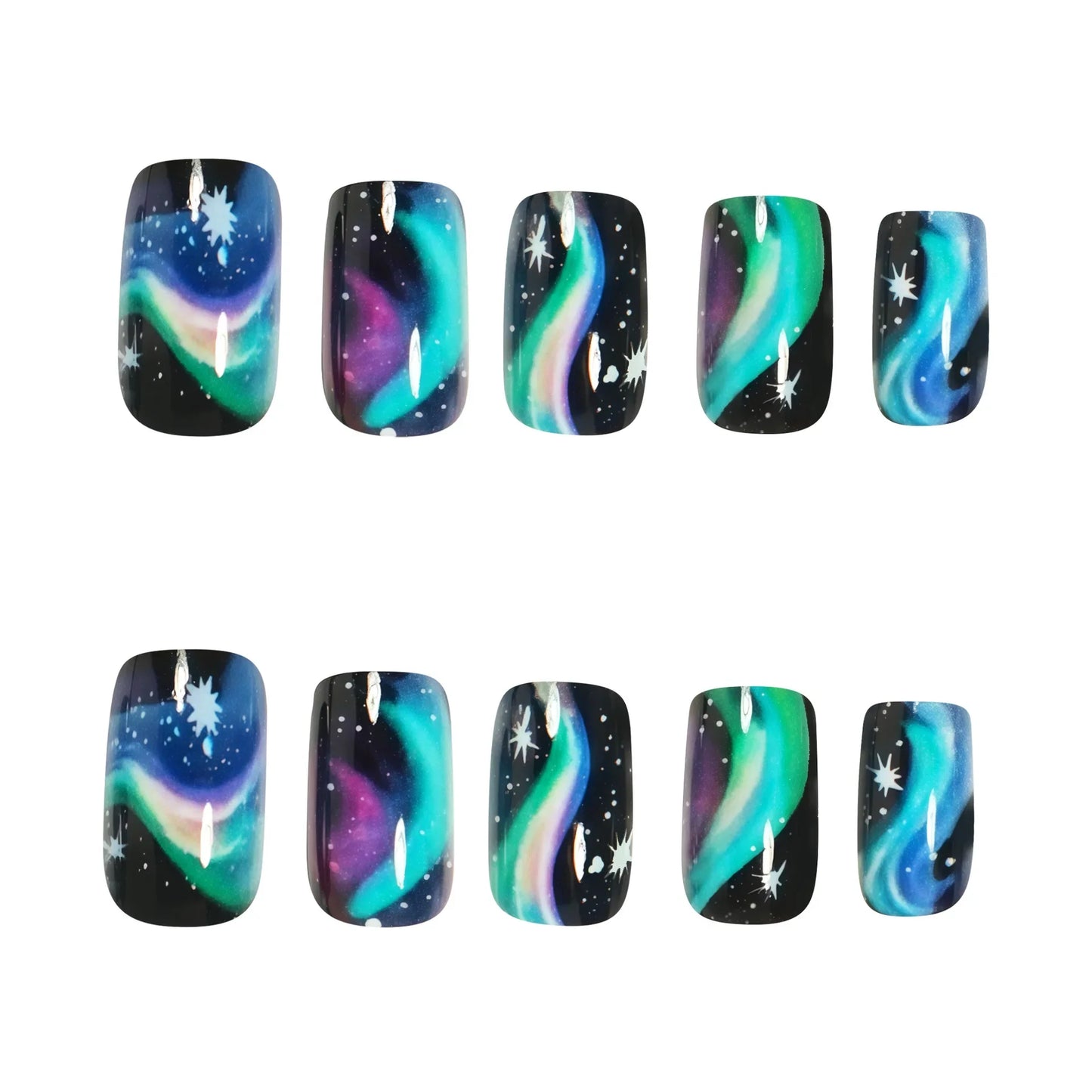 Medium fake nails for women gilrs gradient blue pink starry sky star moon Y2K design Almond nail tips press on false nail set