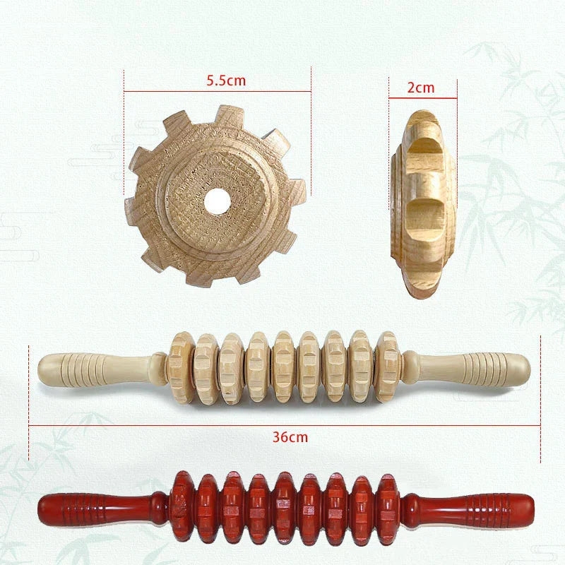 Natural Curved Wooden Massage Roller for Waist and Back, Multi-Functional Body Roller for Cellulite Reduction & Muscle Tension