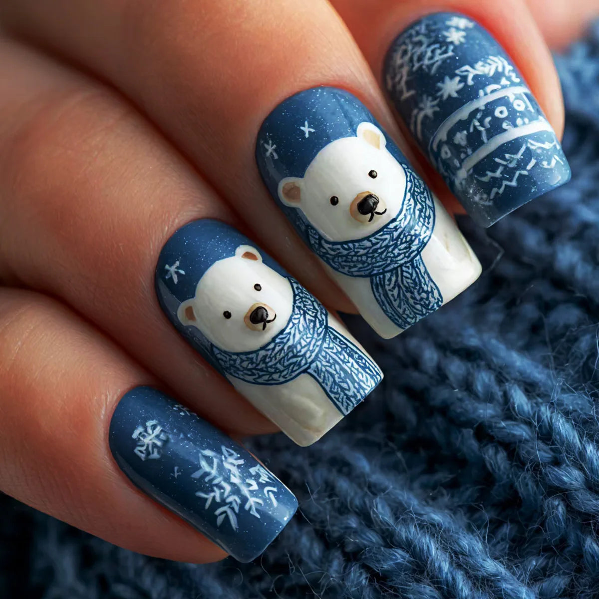 Medium Long fake nails for Christmas Black red blue nail tips white snowflakes fireworks Square almond tips press on false nails