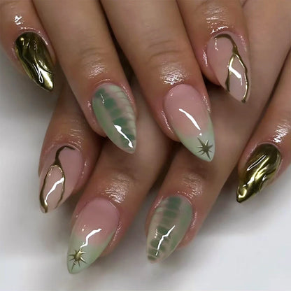 24Pcs White Almond False Nails Ballet with French Design Wearable Fake Nails Gradient Simple Full Cover Press on Nail Tips Art