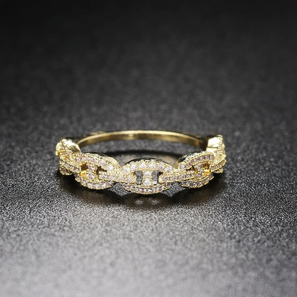 Hip Hop Link Ring for Women Gold Color Micro-inlaid Zircon Stacking Rings Female Jewelry Fashion Punk Accessories Wholesale R720