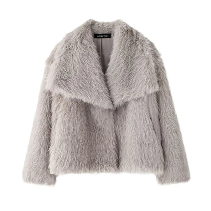 KONDALA 2025 Fall Winter Casual Faux Fur Brown Women Warm Jackets Streetwear Turn Down Collar Christmas Oversized Elegant Coats