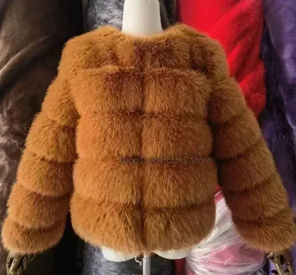 Women's Fashion faux fur coat super hot Autumn Winter women short Faux fox fur fluffy jacket high quality 5xl Ladies furry coats