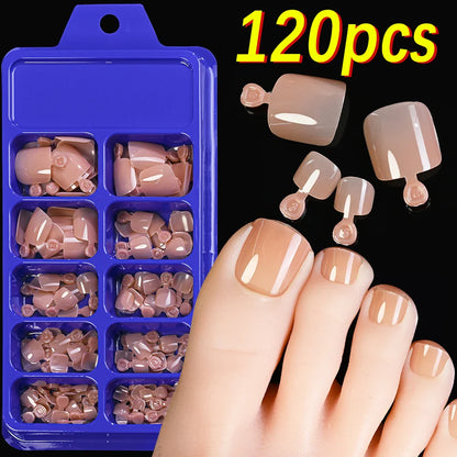 100/120pcs False Toenails French Short Square Full Cover Fake Toe Nails Acrylic Pink Clear White Press on Toenails For Women