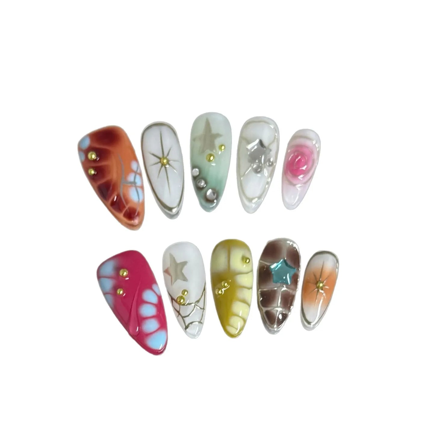 10pcs Handmade y2K Press on Nails Sweet Cool Crocodile pattern Almond Fake Nail Tips Wearable Ins Blush Spice Girls False Nails