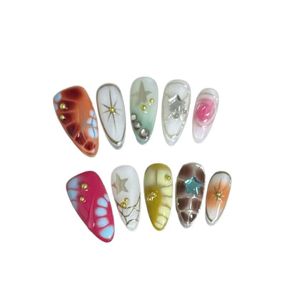 10pcs Handmade y2K Press on Nails Sweet Cool Crocodile pattern Almond Fake Nail Tips Wearable Ins Blush Spice Girls False Nails