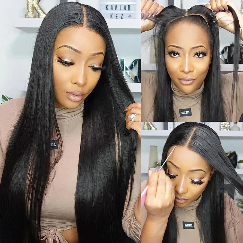 6X4 Glueless Wig Human Hair 4X4 Ready to Wear Wigs Straight Lace Frontal Wig Pre Cut Pre Plucked Ready to Go Wig 3 Days Delivery