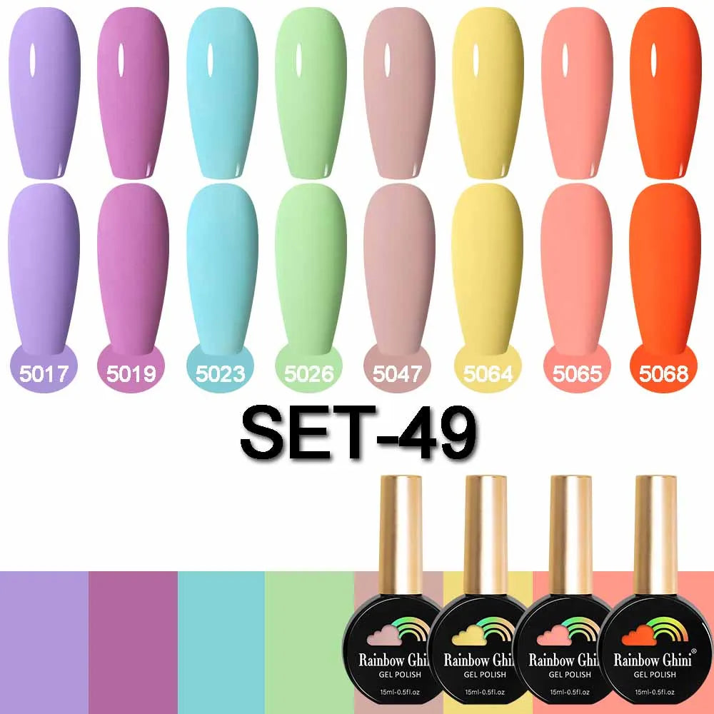 Rainbow Ghini 15ML 8Pcs/Set Nude Glitter Gel Nail Polish HEMA TPO FREE Colorful Nail UV LED Hybrid Gel Varnish All For Manicure