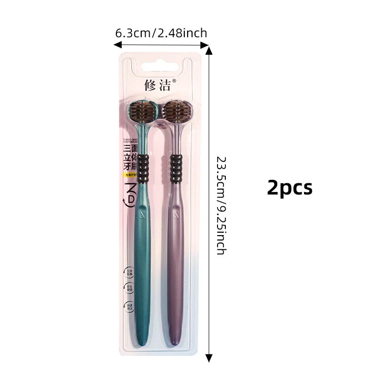 2/4/6pcs Adult Toothbrushes 3 Sided Soft Bristles Tongue Scraper Deep Cleaning Health Oral Care Family Couple Travel Tooth Brush