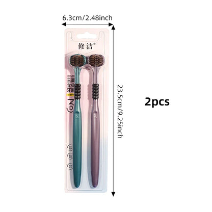 2/4/6pcs Adult Toothbrushes 3 Sided Soft Bristles Tongue Scraper Deep Cleaning Health Oral Care Family Couple Travel Tooth Brush