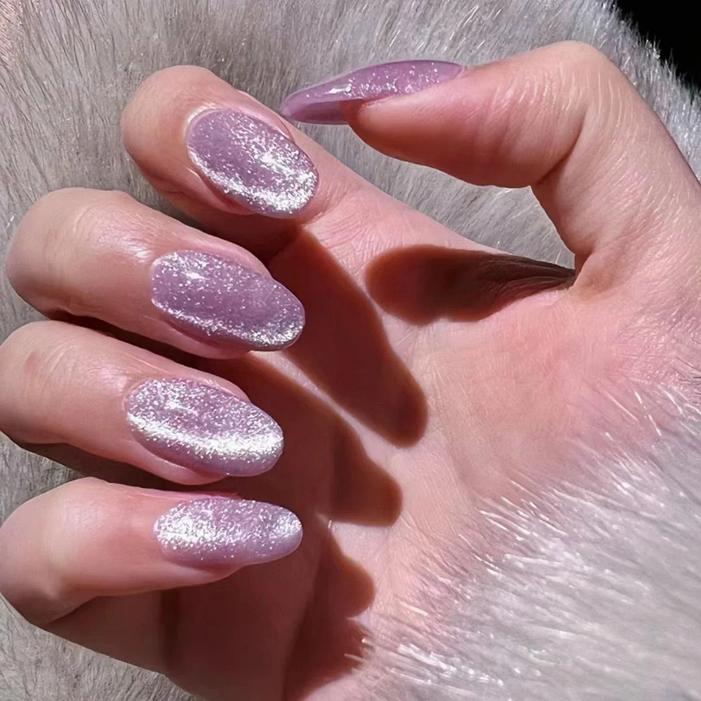 24pcs Round Fake Nails Cat Eye Glitter Press on Nail Full Cover Wearable Artificial Nail Tips for Girls Gifts Free Shipping