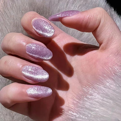24pcs Round Fake Nails Cat Eye Glitter Press on Nail Full Cover Wearable Artificial Nail Tips for Girls Gifts Free Shipping