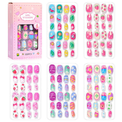 12pcs Kids 3D Stereo Sanrio Fake Nails Patch Sweet Girls Cute Cartoon Hello Kitty press on nails Kuromi Child Wearable FalseNail