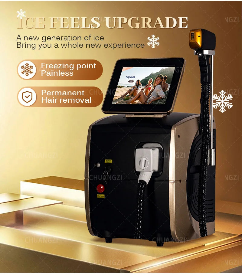 Professional Diode Ice Titanium Laser Hair Removal Machine Portable 808 755 1064 Alexandrite Device 3 Waves Permanent Removal