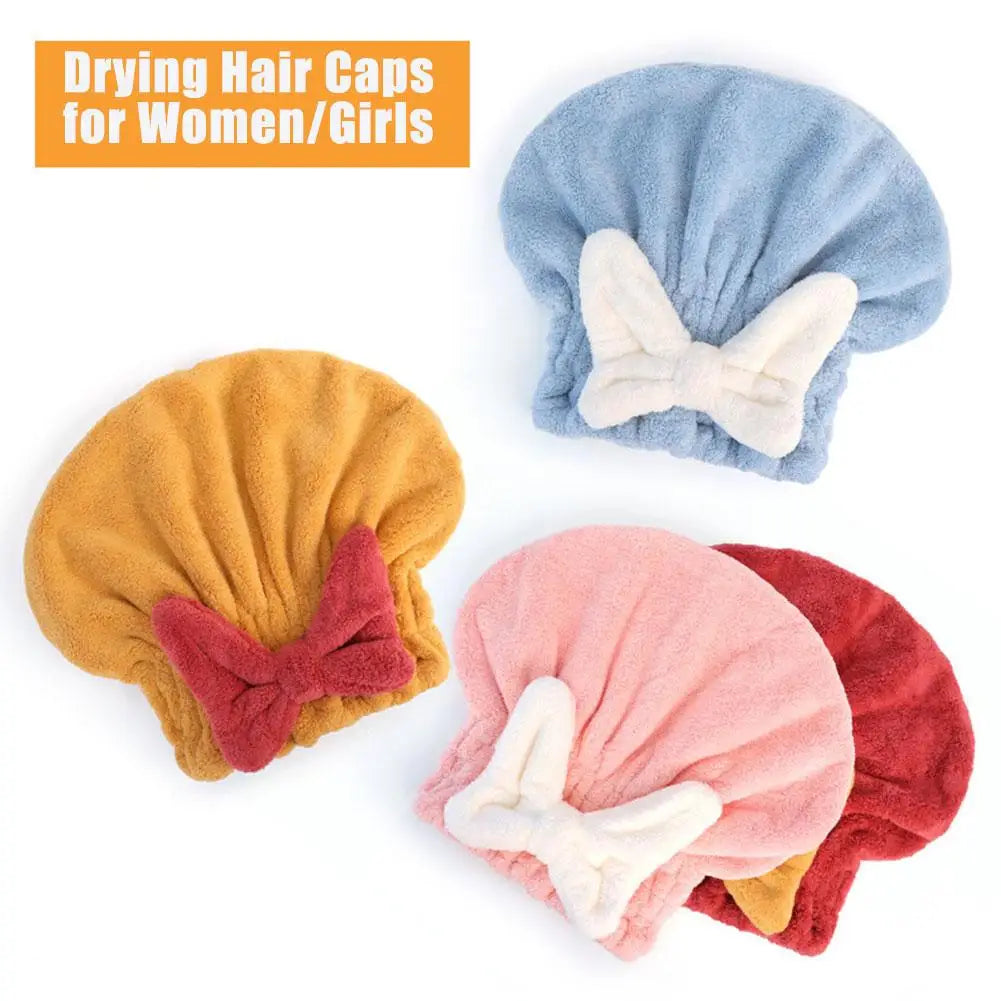 Microfiber Drying Hair Caps For Women Girls Quick Dry Hair Towel Turban Hat Bathing Soft Hair Towel Wrap With Cute Butterfly Bow