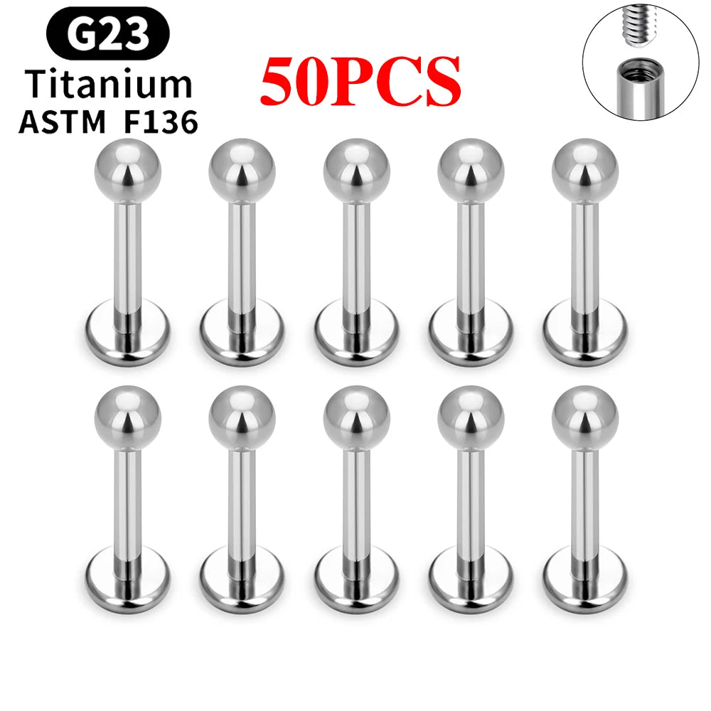10/50PCS G23 Ttianium Piercing Labret Lip Stud Ring CZ 16G Internal Thread Stud Earring Ear Tragus Cartilage Helix Daith Jewelry