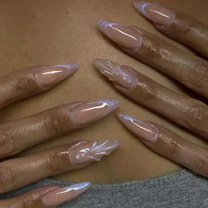 24Pcs Stiletto Press on Nails Glitter Almond False Nails French Tip Fake Nails with Glue Detachable Full Cover Acrylic Nail Tips