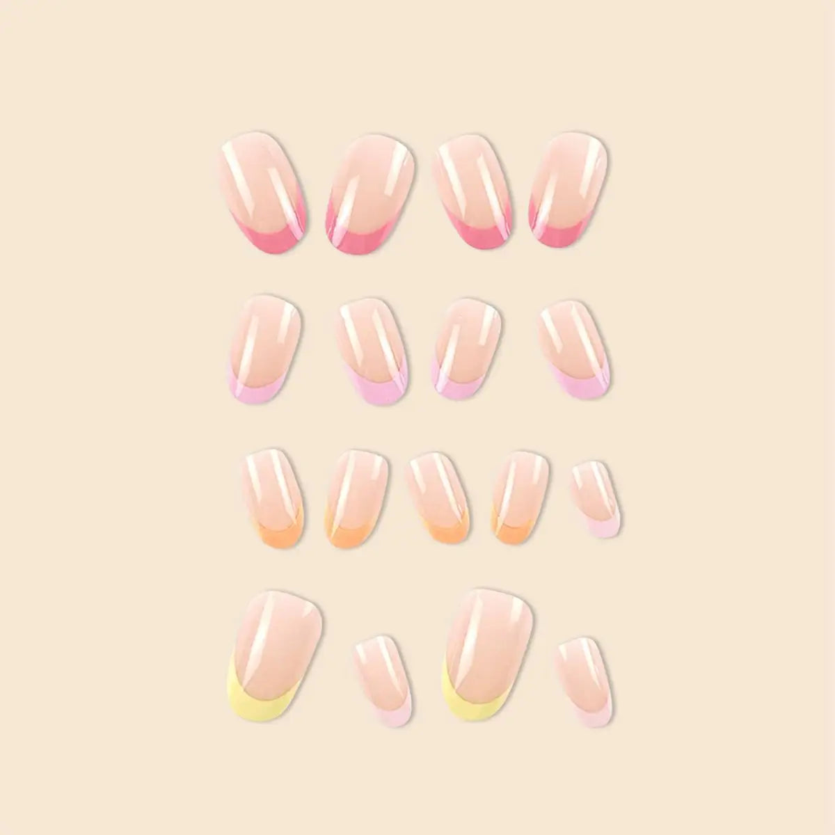 Trend Popular 24Pcs/Set Women Girls Long Oval Shaped French Colorful stripes Full Coverage Wearable Fake Nail Press on Nail Art