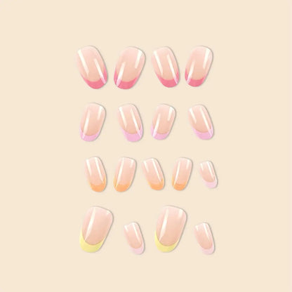 Trend Popular 24Pcs/Set Women Girls Long Oval Shaped French Colorful stripes Full Coverage Wearable Fake Nail Press on Nail Art