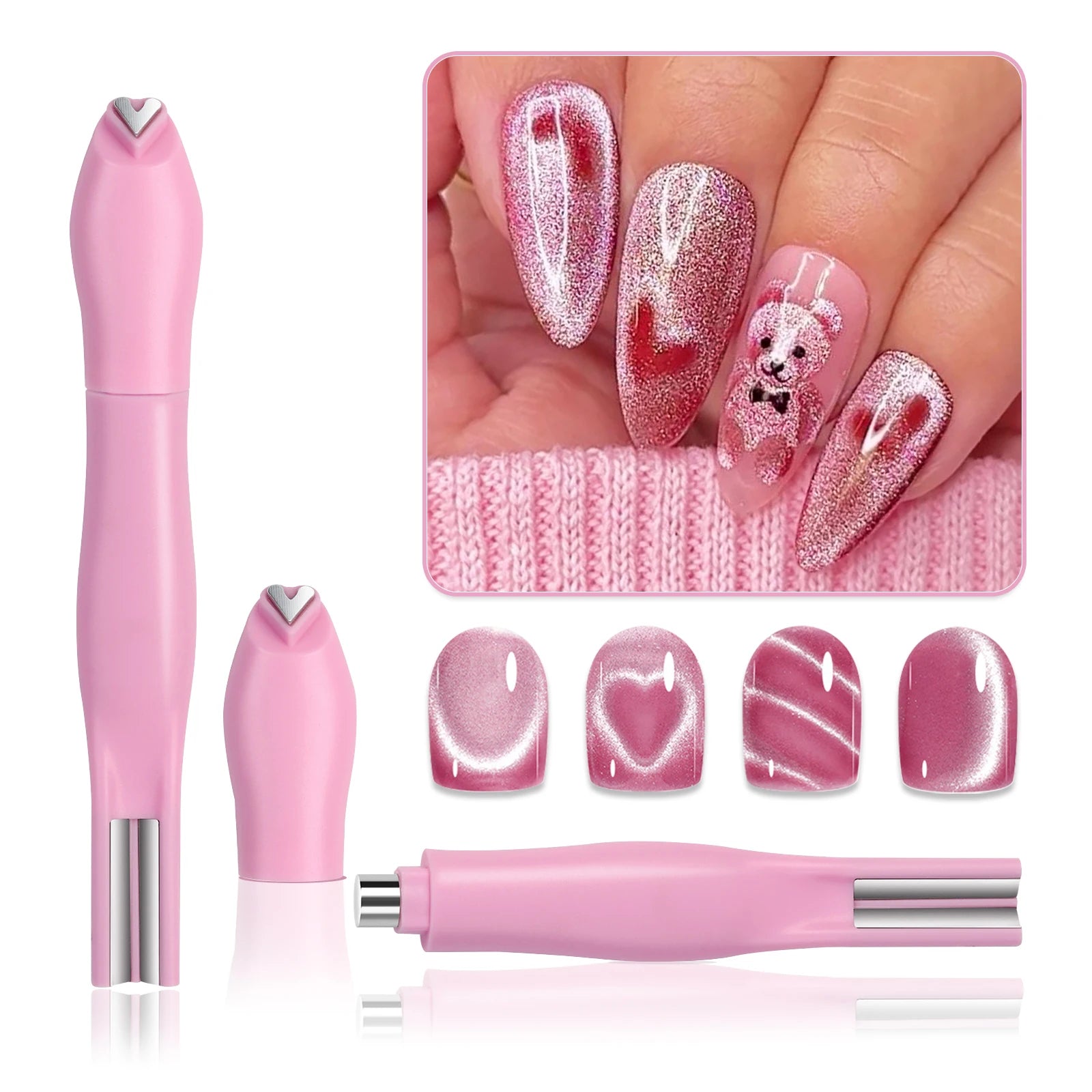 3 in 1 Nail Magnet Tool 3D Love Heart Cat Eye Nail Magnet Double Line Moon Snake Pattern French Nail UV Magnetic Stick Manicure