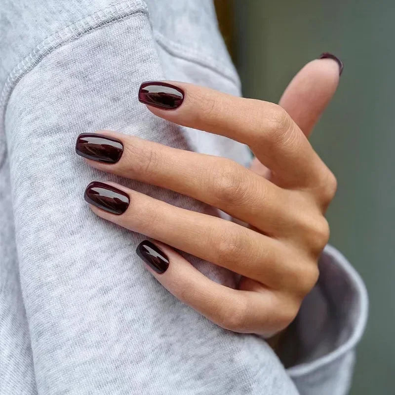 Solid Color Wearable Nail Art Fashion Red Blue Rose Pink Square Shape Finished False Nails Press on Nails with Glue Wholesale