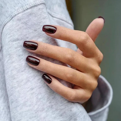 Solid Color Wearable Nail Art Fashion Red Blue Rose Pink Square Shape Finished False Nails Press on Nails with Glue Wholesale