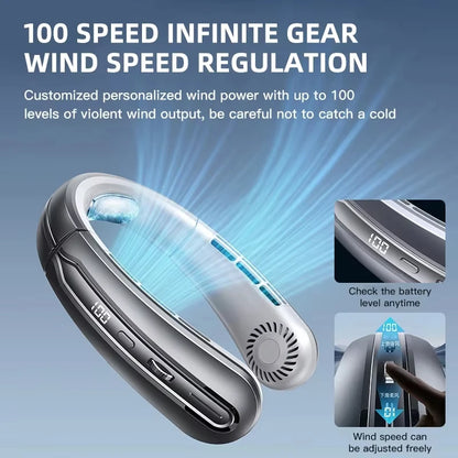 Midea 8000mAh Portable Hanging Neck Fan Bladeless Neckband Fan Digital Display Power Air Cooler USB Rechargeable Electric Fan