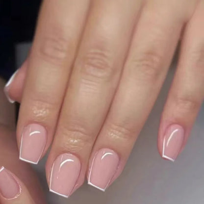 24Pcs Spring Colorful French Fake Nail with Designs Short Square Head Press on False Nails Wearable Simple Jelly Sticks on Nails