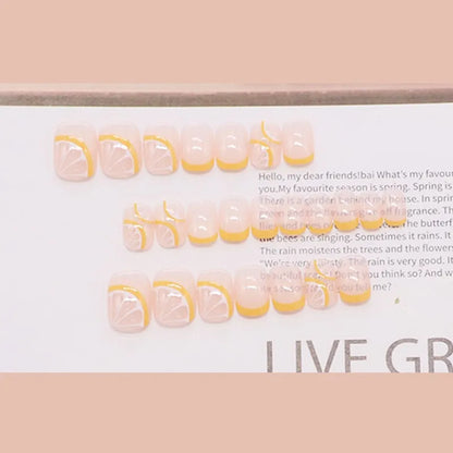 24Pcs/Set Short Fake Nails French Contracted Artistic Line Nail Arts Manicure False Nails With Design For Nails Extension