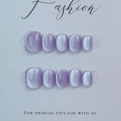 10Pcs Short Ballerina Handmade Press on Nails Blue Cat Eye Fake Nails Wearable Stick-on Nails Full Cover False Nail Uñas 네일팁