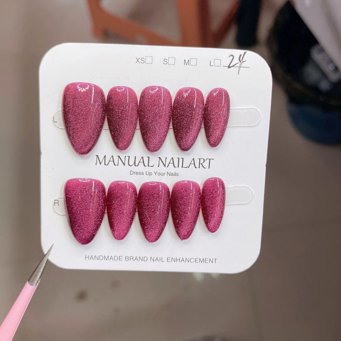 10pcs/bag Short Almonds Handmade Press On Nails Black Silver Moonlight Cat Magnetic Detachable False Nails