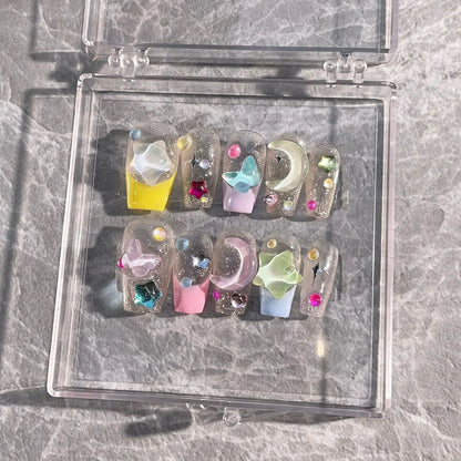 10Pcs French Handmade Press on Nails Candy Color Fake Nails Wearable Stick-on Nails False Nail Uñas Postizas Накладные Ногти 네일팁