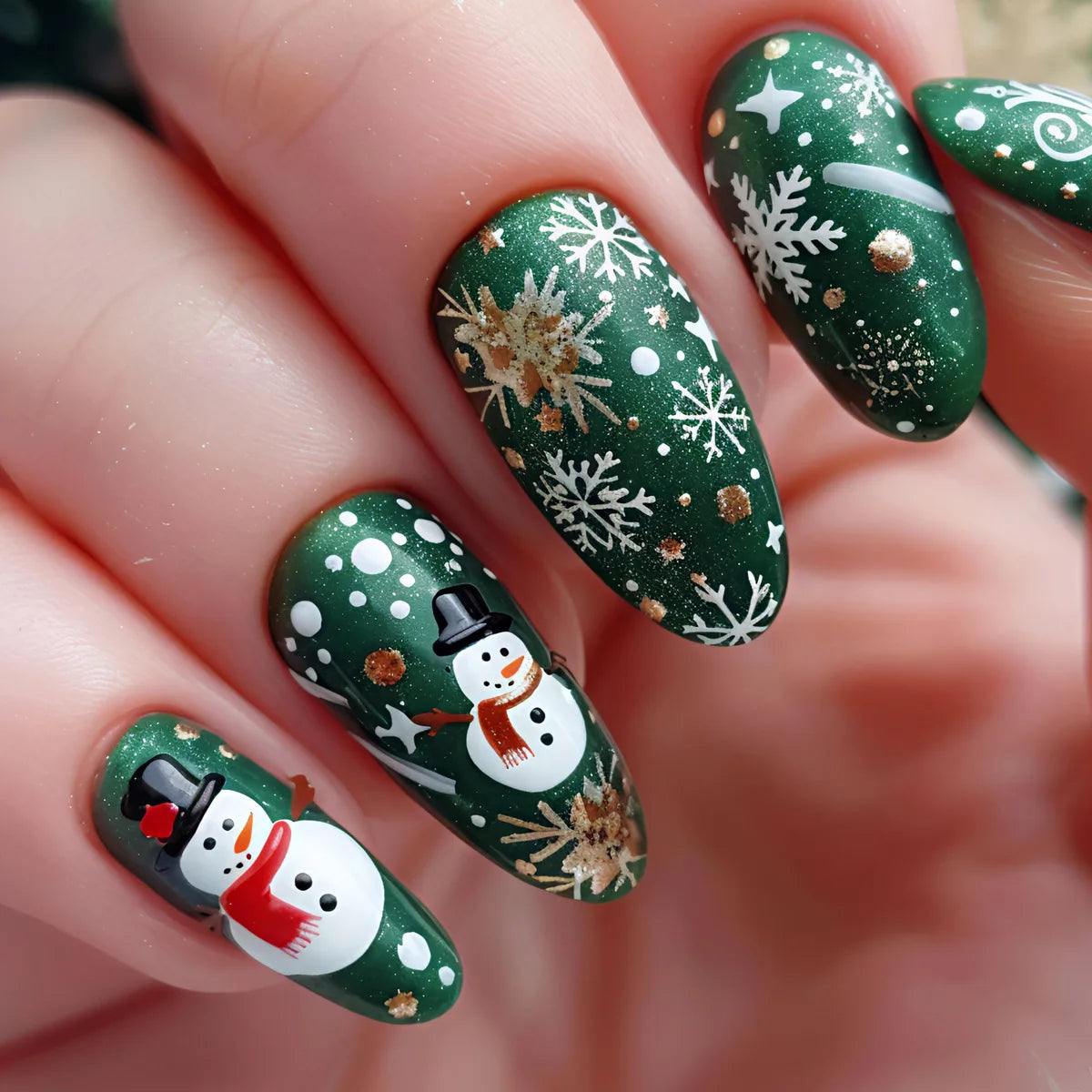 Medium long fake nails for Chirstmas party Square almond tips christmas tree snowflake gift snowman press on false nail art set