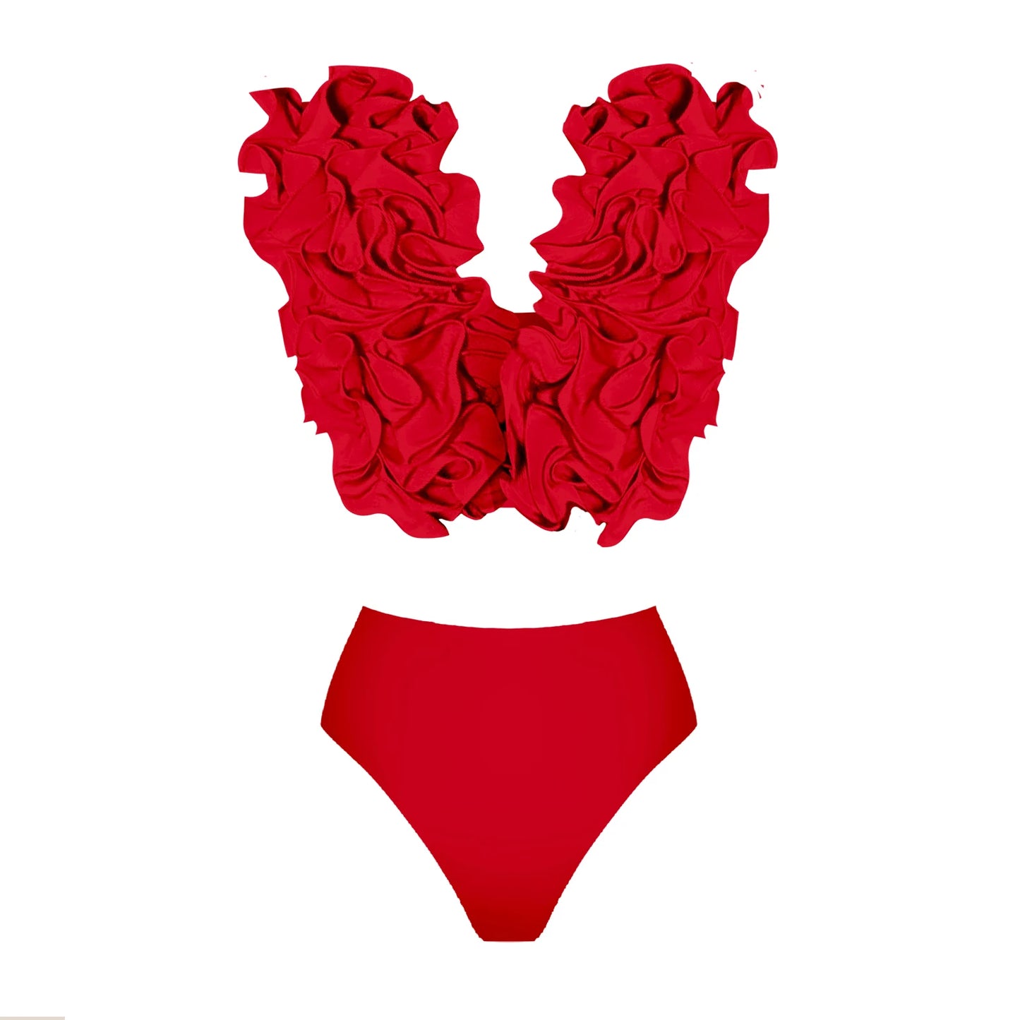 2025 Solid Red Flower One Piece Swimsuit Luxury Women Swimwear Sexy Swim Suit Deep V Monokini Off Shoulder Bodysuit Bathingsuit