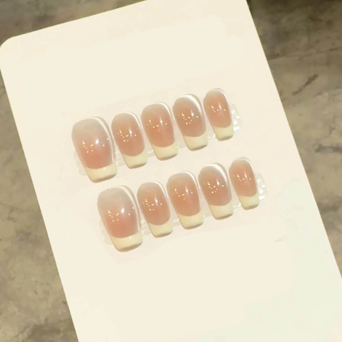 10pcs Handmade French Cat Eye Press on Nails Ins Simple Nude Pink Sweet Girl Fake Nails Reusable Wearable Korean False Nail Tips