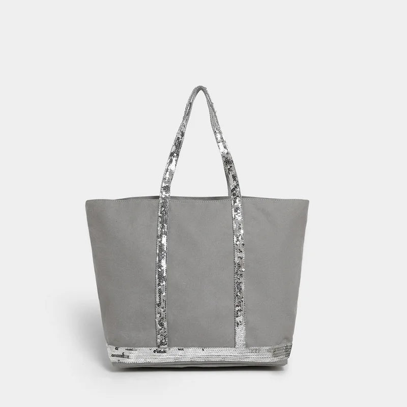 Retro Large-capacity Canvas Tote Bag Brand Contrast Color Sequins Highquality Handbag Unisex Large Travel Shoulder Messenger Bag