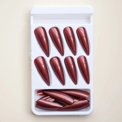 24pcs Super Long Stiletto Fake Y2K Nails Press On Vintage Wine Red False Nails With Designs Full Cover Fashion Almond Nail Tips
